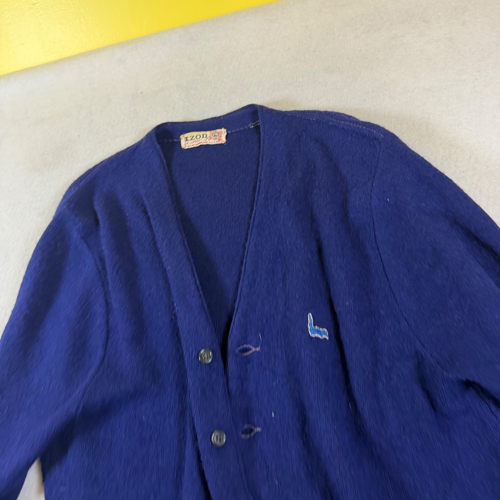 Vintage‎ Izod of London Navy Blue Button Front Cardigan Sweater Mens Large USA